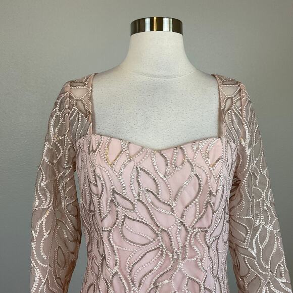JS Collections Sequined Long Sleeve Midi Sheath Evening Gown Pink Size 6 Dress - Picture 5 of 10
